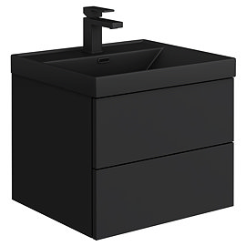 Atlas 500mm Matt Black 2-Drawer Wall Hung Vanity Unit with Matt Black Basin