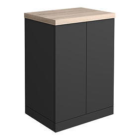 Atlas 600mm 2 Door Floor Standing Countertop Vanity Unit - Matt Black and Oak