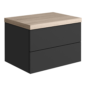 Atlas 600mm 2 Drawer Wall Hung Countertop Vanity Unit - Matt Black and Oak