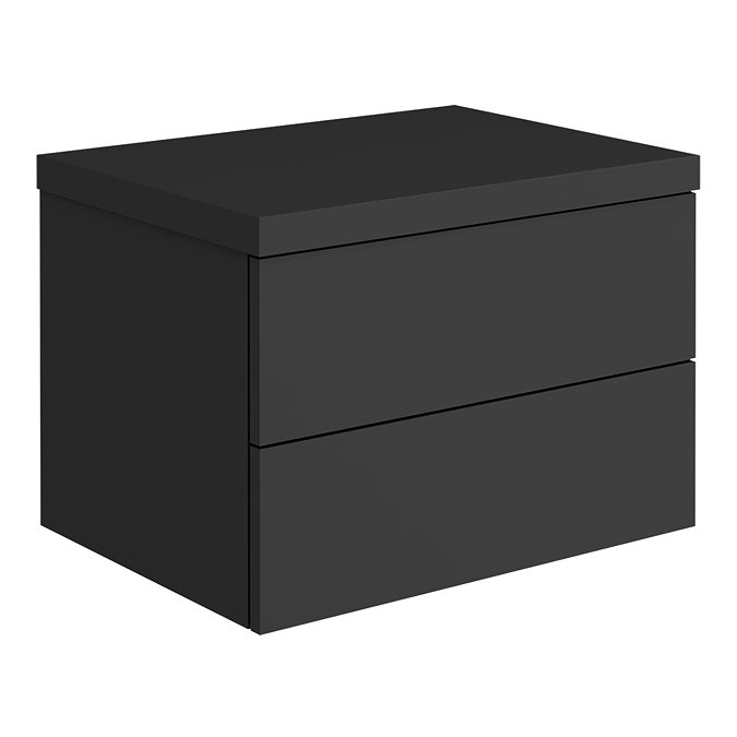 Atlas 600mm 2 Drawer Wall Hung Countertop Vanity Unit - Matt Black