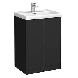 Atlas 600mm Matt Black 2-Door Vanity Unit with Gloss White Basin
