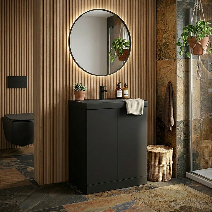 Atlas 600mm Matt Black 2-Door Vanity Unit with Matt Black Basin