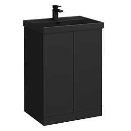 Atlas 600mm Matt Black 2-Door Vanity Unit with Matt Black Basin