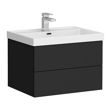 Atlas 600mm Matt Black 2-Drawer Wall Hung Vanity Unit with Gloss White Basin