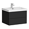 Atlas 600mm Matt Black 2-Drawer Wall Hung Vanity Unit with Gloss White Basin