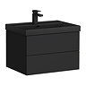 Atlas 600mm Matt Black 2-Drawer Wall Hung Vanity Unit with Matt Black Basin