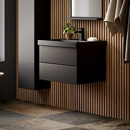 Atlas 600mm Matt Black 2-Drawer Wall Hung Vanity Unit with Matt Black Basin