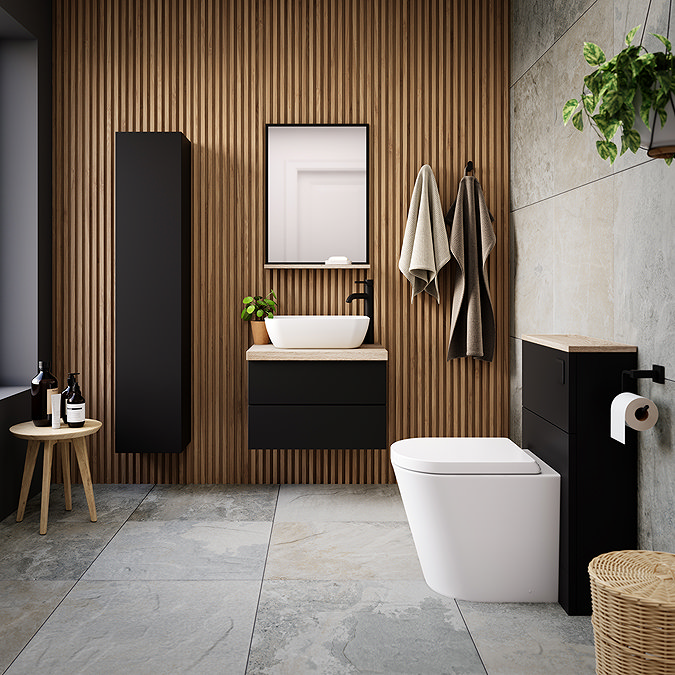 Atlas 700 x 500 Mirror with Shelf - Matt Black and Oak