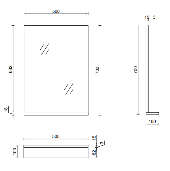 Atlas 700 x 500 Mirror with Shelf - Matt Black and Oak