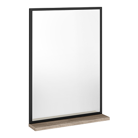 Atlas 700 x 500 Mirror with Shelf - Matt Black and Oak