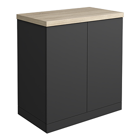 Atlas 800mm 2 Door Floor Standing Countertop Vanity Unit - Matt Black and Oak