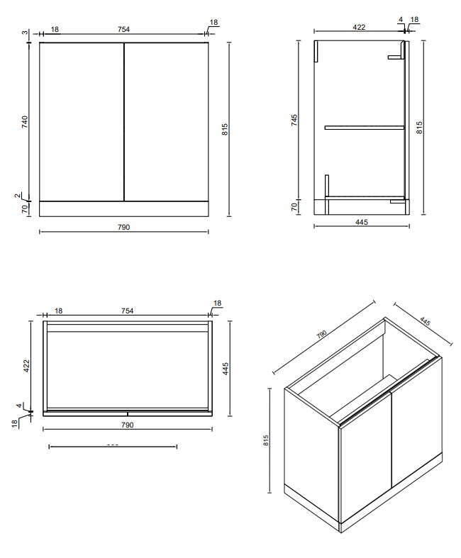 Atlas 800mm 2 Door Floor Standing Countertop Vanity Unit - Matt Black