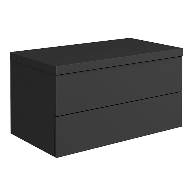 Atlas 800mm 2 Drawer Wall Hung Countertop Vanity Unit - Matt Black