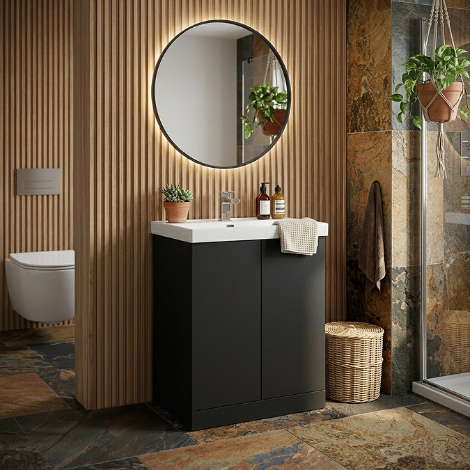 Atlas 800mm Matt Black 2-Door Vanity Unit with Gloss White Basin