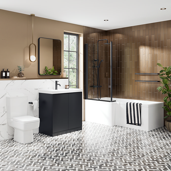 Atlas 800mm Matt Black 2-Door Vanity Unit with Gloss White Basin