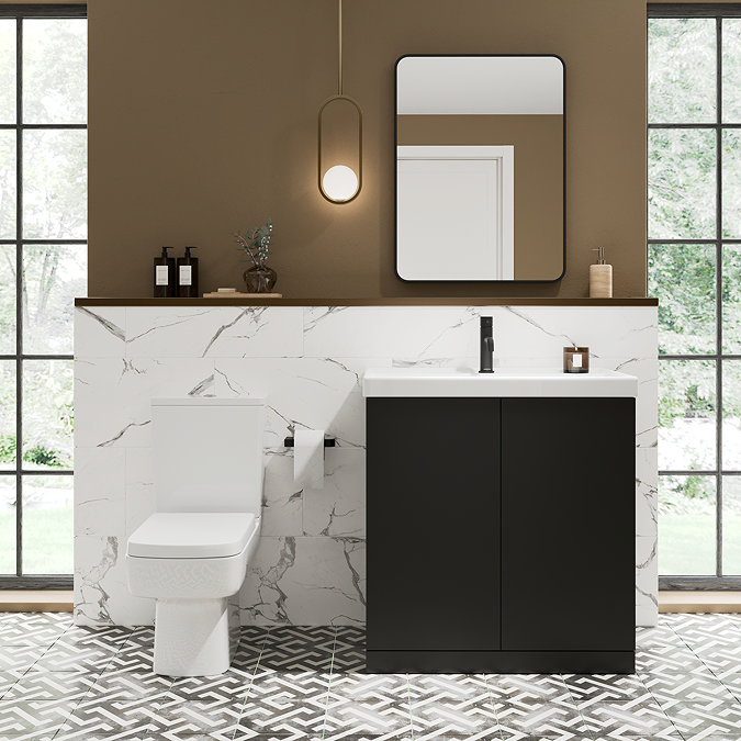 Atlas 800mm Matt Black 2-Door Vanity Unit with Gloss White Basin