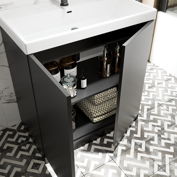Atlas 800mm Matt Black 2-Door Vanity Unit with Gloss White Basin