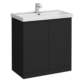 Atlas 800mm Matt Black 2-Door Vanity Unit with Gloss White Basin