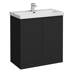 Atlas 800mm Matt Black 2-Door Vanity Unit with Gloss White Basin