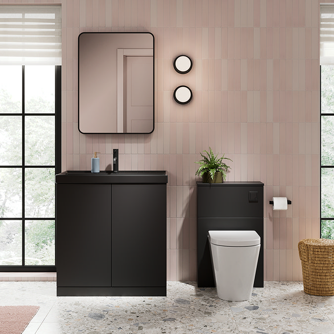 Atlas 800mm Matt Black 2-Door Vanity Unit with Matt Black Basin
