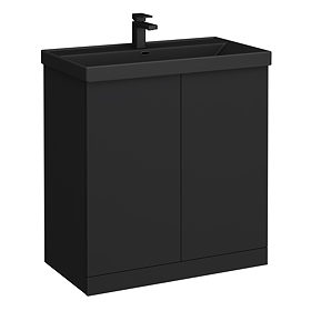 Atlas 800mm Matt Black 2-Door Vanity Unit with Matt Black Basin
