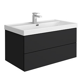 Atlas 800mm Matt Black 2-Drawer Wall Hung Vanity Unit with Gloss White Basin