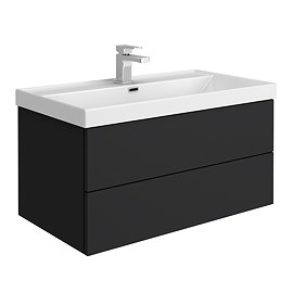 Atlas 800mm Matt Black 2-Drawer Wall Hung Vanity Unit with Gloss White Basin