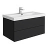 Atlas 800mm Matt Black 2-Drawer Wall Hung Vanity Unit with Gloss White Basin