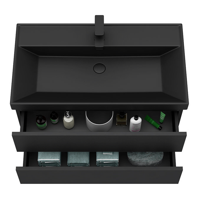 Atlas 800mm Matt Black 2-Drawer Wall Hung Vanity Unit with Matt Black Basin