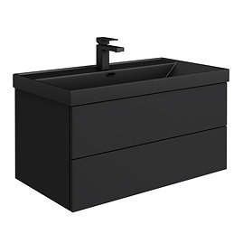 Atlas 800mm Matt Black 2-Drawer Wall Hung Vanity Unit with Matt Black Basin