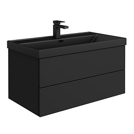 Atlas 800mm Matt Black 2-Drawer Wall Hung Vanity Unit with Matt Black Basin