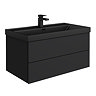 Atlas 800mm Matt Black 2-Drawer Wall Hung Vanity Unit with Matt Black Basin