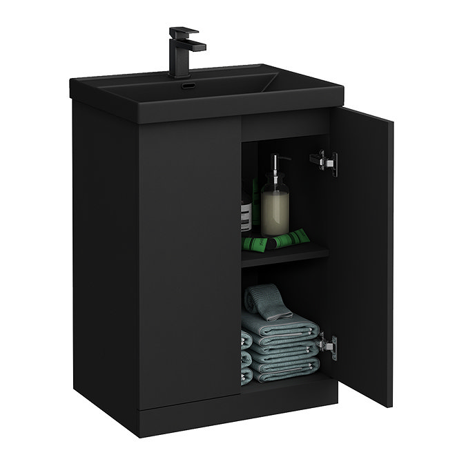 Atlas Matt Black 600mm Vanity & Back to Wall Toilet Suite - Matt Black Basin