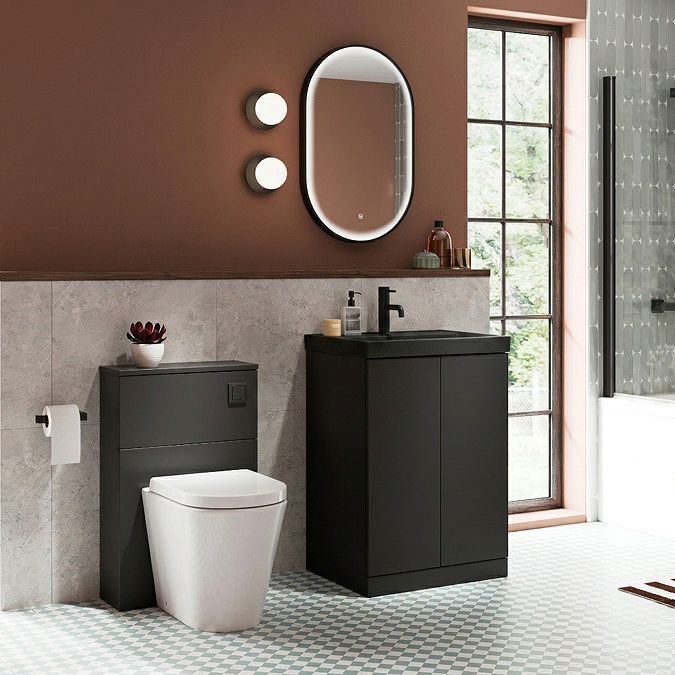 Atlas Matt Black 600mm Vanity & Back to Wall Toilet Suite - Matt Black Basin