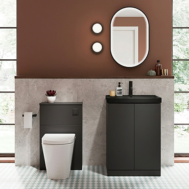 Atlas Matt Black 600mm Vanity & Back to Wall Toilet Suite - Matt Black Basin