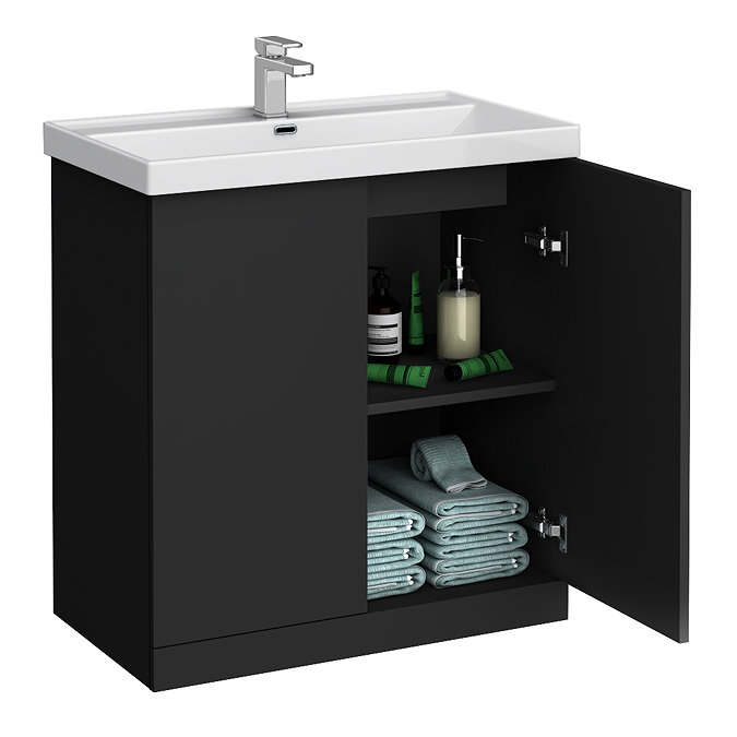 Atlas Matt Black 800mm Vanity & Back to Wall Toilet Suite - Gloss White Basin