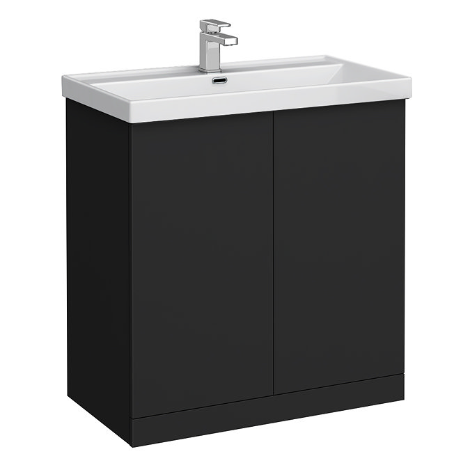 Atlas Matt Black 800mm Vanity & Back to Wall Toilet Suite - Gloss White Basin