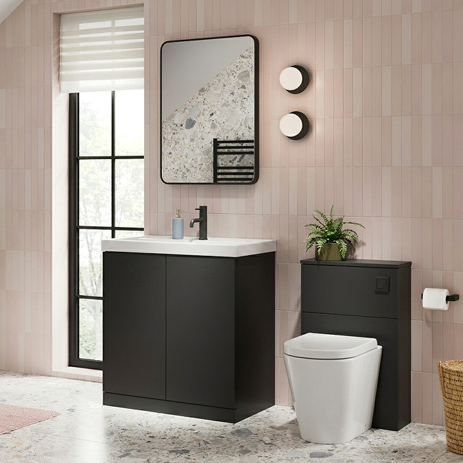 Atlas Matt Black 800mm Vanity & Back to Wall Toilet Suite - Gloss White Basin