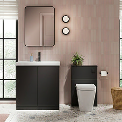 Atlas Matt Black 800mm Vanity & Back to Wall Toilet Suite - Gloss White Basin