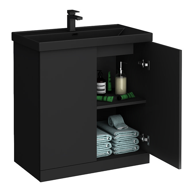 Atlas Matt Black 800mm Vanity & Back to Wall Toilet Suite - Matt Black Basin