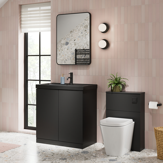 Atlas Matt Black 600mm Vanity & Back to Wall Toilet Suite - Matt Black Basin