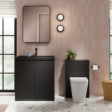 Atlas Matt Black 600mm Vanity & Back to Wall Toilet Suite - Matt Black Basin