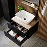 Atlas Matt Black and Oak Countertop Basin Unit - 600mm 2 Drawer with Gloss White Basin