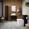 Atlas Matt Black and Oak Countertop Basin Unit - 600mm 2 Drawer with Gloss White Basin