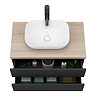 Atlas Matt Black and Oak Countertop Basin Unit - 800mm 2 Drawer with Gloss White Basin