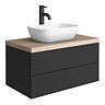 Atlas Matt Black and Oak Countertop Basin Unit - 800mm 2 Drawer with Gloss White Basin