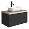 Atlas Matt Black and Oak Countertop Basin Unit - 800mm 2 Drawer with Gloss White Basin