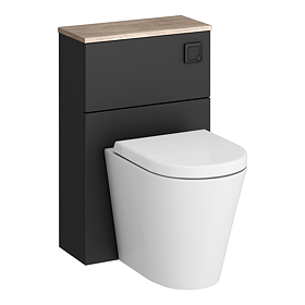 Atlas Matt Black and Oak WC Toilet Unit with Pan, Cistern & Matt Black Flush