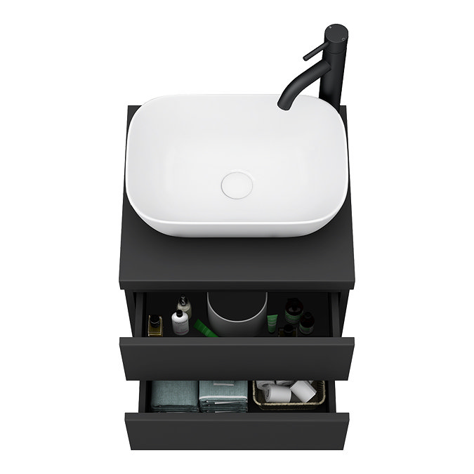 Atlas Matt Black Countertop Basin Unit - 500mm 2 Drawer with Gloss White Basin