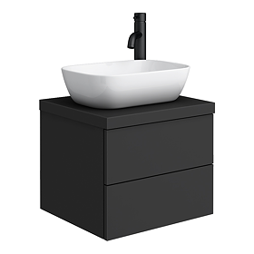 Atlas Matt Black Countertop Basin Unit - 500mm 2 Drawer with Gloss White Basin